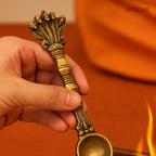Brass Hawan Spoon – 2.5 cm | Sheshnaag Handle Design | Black Antique Finish | Handcrafted for Pooja, Temple & Festival Decor