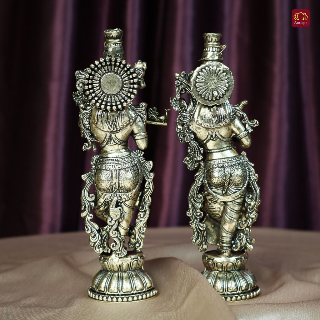 Brass Designer Radhakrishna Idol - 15cm | Antique Finish | Spiritual Idol for Temple & Home Decor