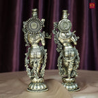 Brass Designer Radhakrishna Idol - 15cm | Antique Finish | Spiritual Idol for Temple & Home Decor