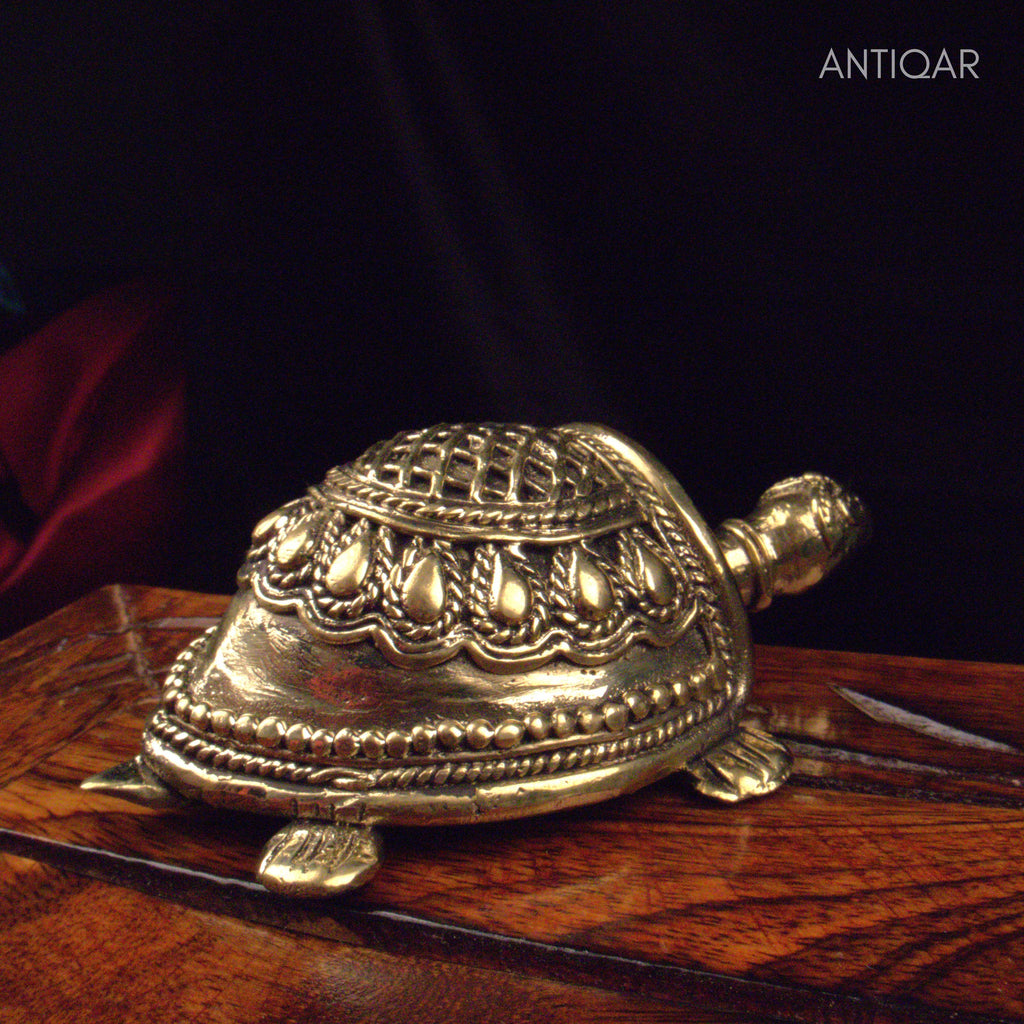 "Dhokra Art Brass Tortoise – 3 cm | Antique Finish Tribal Handcrafted Turtle Showpiece for Temple, Home & Table Decor  "