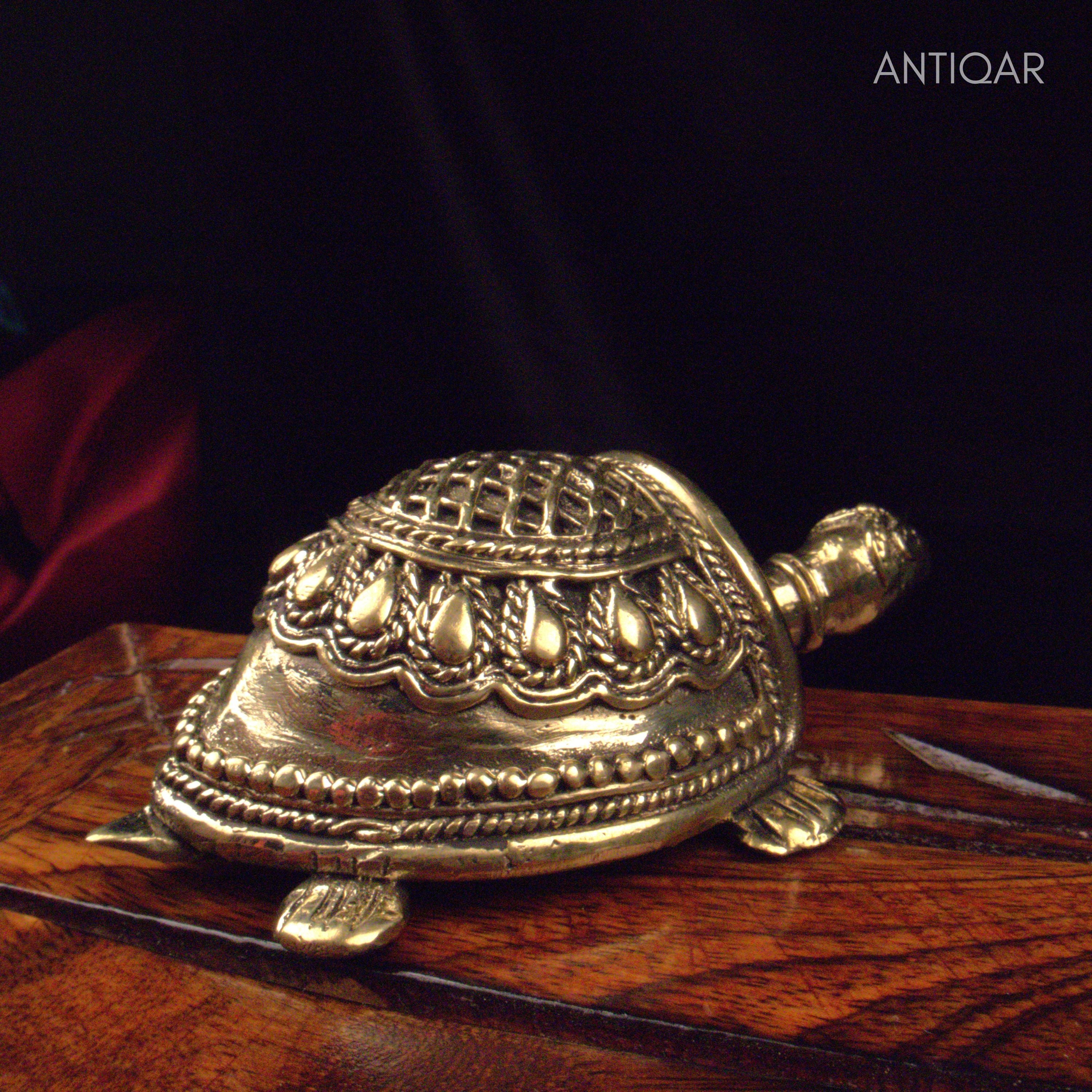 "Dhokra Art Brass Tortoise – 3 cm | Antique Finish Tribal Handcrafted Turtle Showpiece for Temple, Home & Table Decor  "