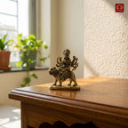 Brass Miniature Sherawali Maa Idol - 2.5cm | Antique Finish | Spritual use for Home, Temple & Car Dashboard Decor