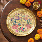 Brass Meenakari Art Design Plate - 2cm | Serve Main Course items in Lunch & Dinner | Antique Golden Finish | Traditional Mughlai Style use for serving in Kitchen, Festivals and Restaurents