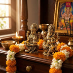 Brass Ganesh Laxmi Pair Idol - 5 cm | Golden Finish | Spiritual Idol for Temple & Home Decor