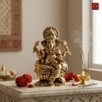 Brass Ganesh JI Idol - 4cm | Golden Finish | Spiritual Decor for Temple, Home & Car Dashboard