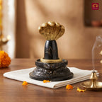 Brass Shivling with Detachable Sheshnaag – 10 cm | Black & Antique Golden Finish | Handcrafted Spiritual Idol for Temple, Home & Car Dashboard Decor