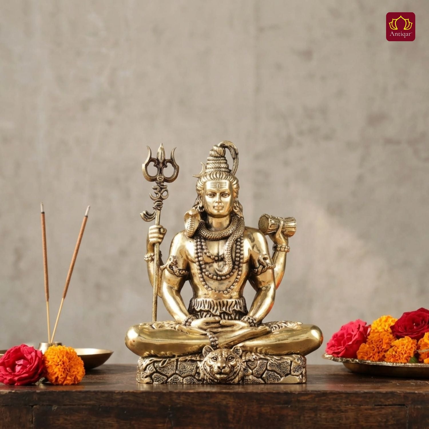 Brass Shiv Ji Idol - 5cm | Golden Finish | Spiritual Idol for Temple & Home ,Car Decor
