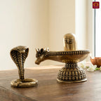 Brass Shivling with Detachable Sheshnaag – 6cm | Golden Finish | Spiritual Idol for Temple & Home Decor