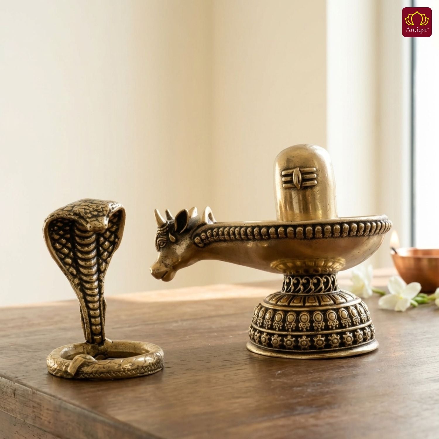 Brass Shivling with Detachable Sheshnaag – 6cm | Golden Finish | Spiritual Idol for Temple & Home Decor