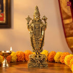Brass Shree Venkateshwara Ji Idol - 15cm | Golden Finish | Spritual use for Home, Temple & Car Dashboard Decor