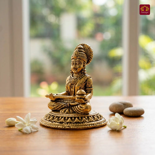 Brass Annapurna Devi Idol - 5cm | Golden Finish | Spiritual Idol for Temple & Home Decor