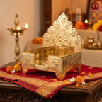 Brass Laddu Gopal Singhasan – 18.5cm | Antique Golden Finish | Handcrafted Large Size Throne for Temple, Home & Festival Decor