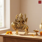 Brass Sherawali Maa Idol - 5.5cm | Sitting on Lion | Golden Finish | Spiritual Idol for Temple & Home Decor