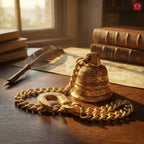 Designer Brass Bell with Kunda Chain – 6 cm | Antique Golden Finish | Handcrafted Puja Hanging for Temple, Home & Festival Decor