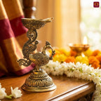 Brass Peacock Diya - 8cm | Antique Finish | Spritual use for Pooja, Temple & Festival Decor