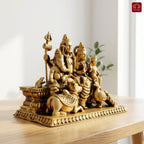 Brass Shiv Parivar Idol - 8cm | Antique Golden Finish | Spiritual Idol for Temple & Home Decor