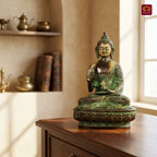 Brass Buddha Statue | Black Antique & Green Patina Finish | Home & Office Décor | Perfect for Meditation, Gifting & Spiritual Ambiance
