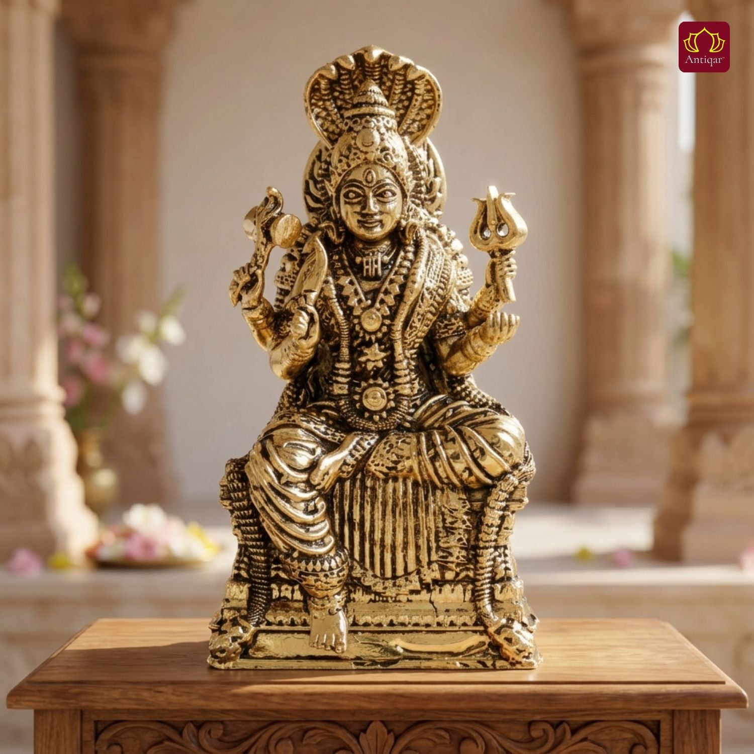 Brass Kurmuri Mariamman Idol – 6 cm | Golden Finish | Spiritual Use for Home, Temple & Car Dashboard Decor