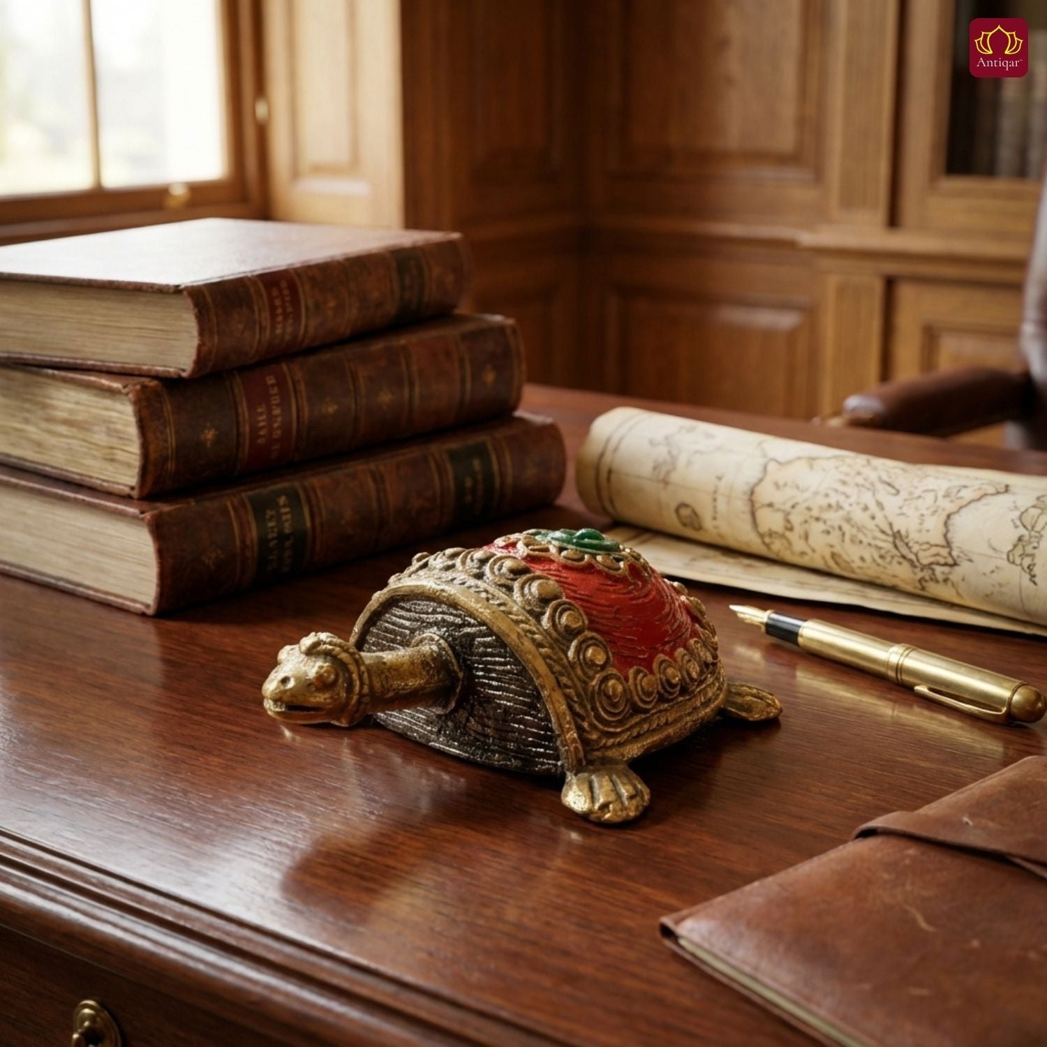 Dhokra Art Brass Turtle – 3 cm | Red Antique Finish | Tribal Handcrafted Showpiece for Temple, Home & Table Decor