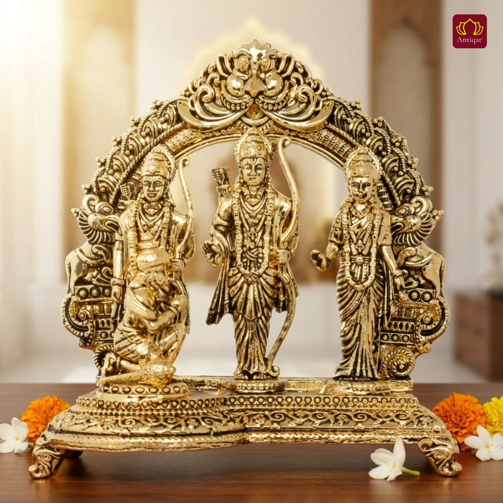 Brass Ram Darbar - 9cm | Golden Finish | Spiritual Idol for Temple & Home Decor