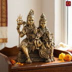 Brass Shiv Parivar Idol - 10cm | Antique Finish | Spiritual Idol for Temple & Home Decor