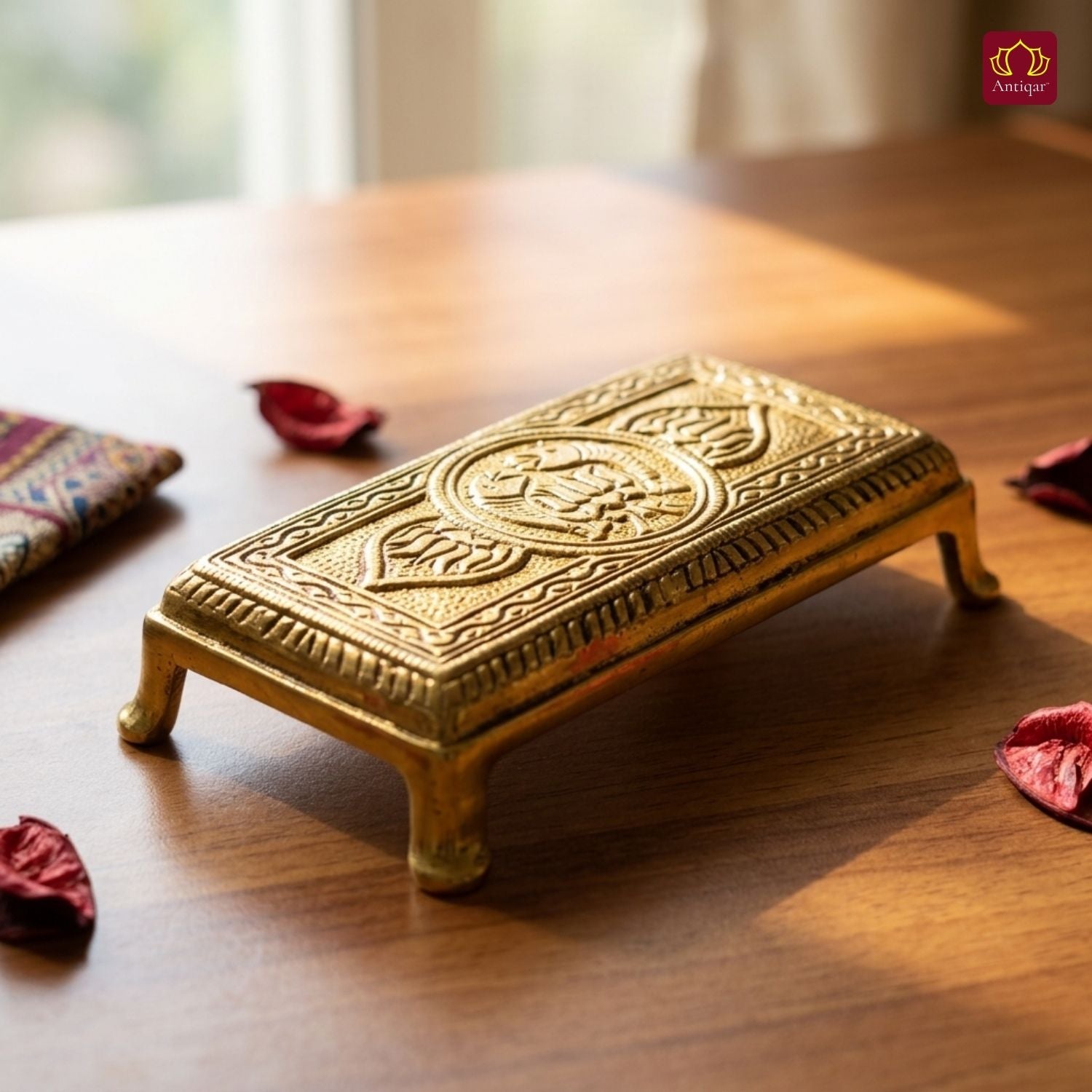 Brass Chauki - 3cm | Antique Golden Finish | Spiritual item for Temple & Home Decor