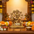 Brass Sherawali Mata Idol - 11 cm | Sitting on Lion | Antique Golden Finish | Handcrafted Idol for Temple, Home & Car Dashboard