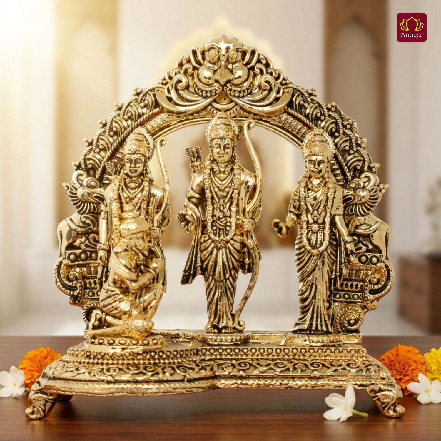 Brass Ram Darbar - 8.5cm | Golden Finish | Spiritual Idol for Temple & Home Decor