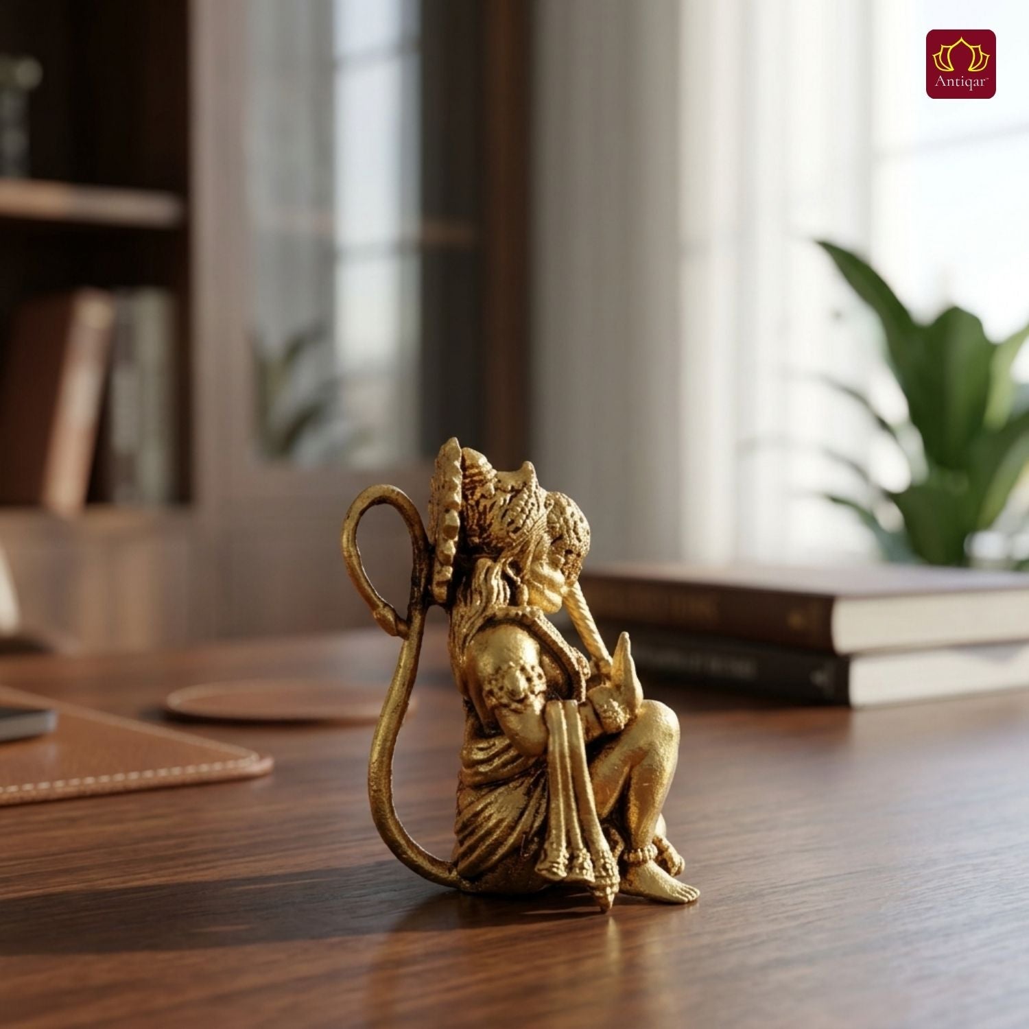 Brass Vintage Base Sitting Hanuman Ji Idol – 5cm | Antique Finish | Spiritual Idol for Temple, Home & Car Dashboard Decor