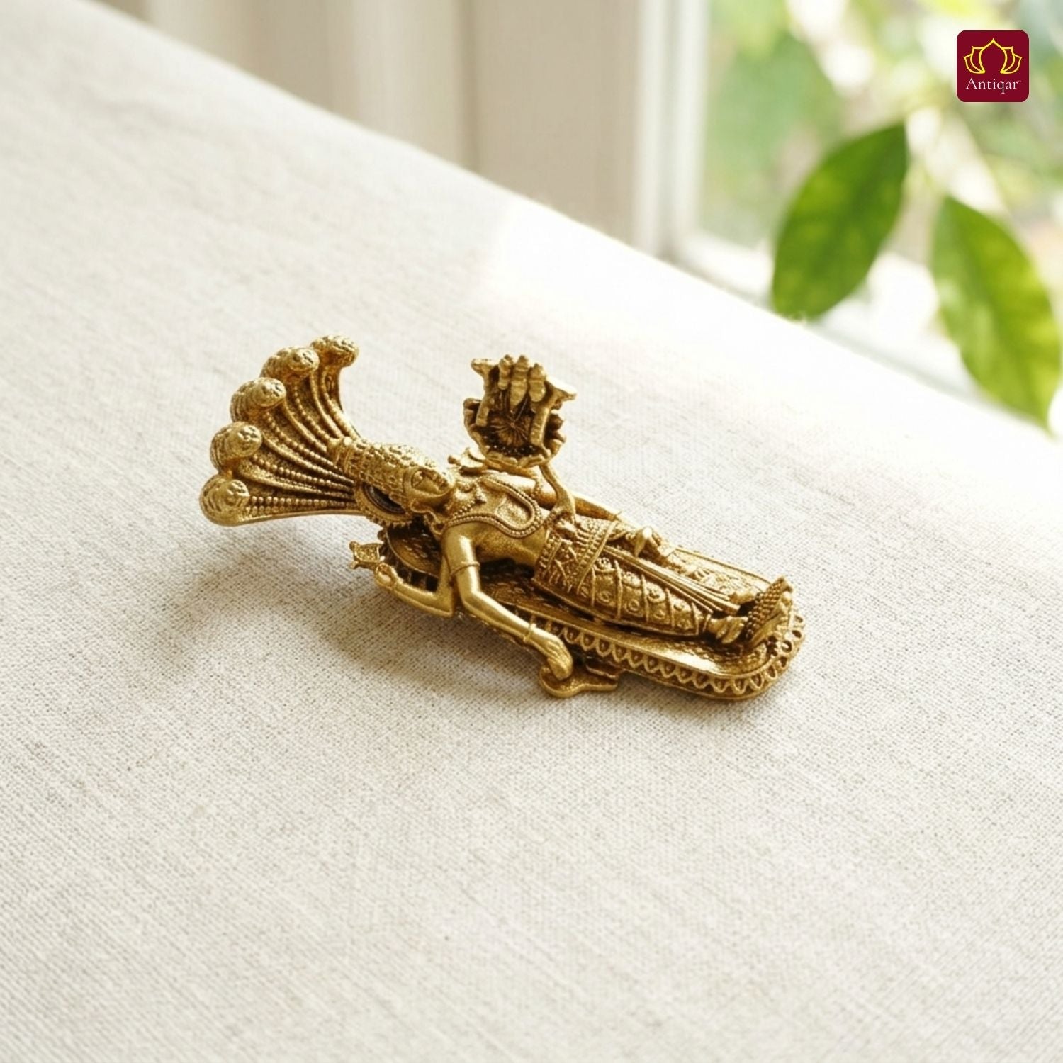 Brass Padmanabha Swamy Idol(Shesha-Shayi Lord Vishnu) - 5cm | Antique Finish | Spiritual Idol for Temple, Home & Car Dashboard Decor