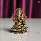 Brass Miniature Ganesh Ji Idol - 2.5cm | Antique Finish | Spritual use for Home, Temple & Car Dashboard Decor