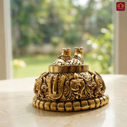 Brass Balaji Charan Paduka - 3cm | Golden Finish | Handcrafted Spiritual Symbol for Temple & Home Decorr