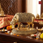 Brass Cow & Calf Figurine with Base -7cm | Golden Finish | Spritual use for Home, Temple & Dashboard Decor