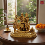 Brass Shiv Parivar Idol - 5cm | Antique Golden Finish | Spiritual Idol for Temple & Home Decor