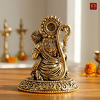 Brass Hanuman Ji Idol -7.5 cm | Golden Finish | Handcrafted Statue for Temple, Home Decor & Car Dashboard