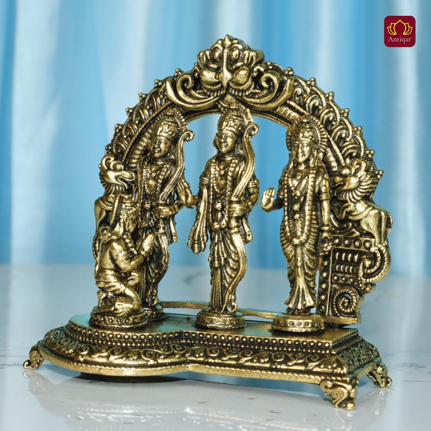 Brass Ram Darbar - 7.5cm | Antique Golden Finish | Spiritual Idol for Temple & Home Decor