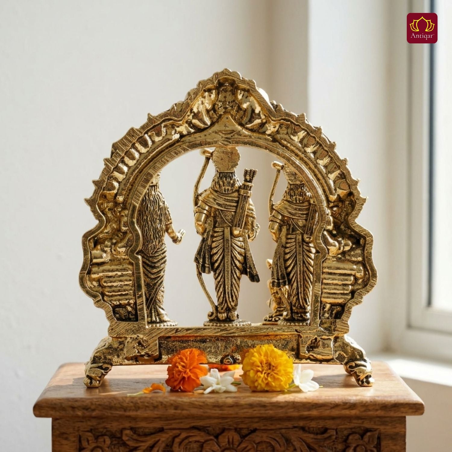 Brass Ram Darbar - 8.5cm | Golden Finish | Spiritual Idol for Temple & Home Decor