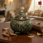Brass Tibetan Incense Burner - 10cm | Green Patina Finish | Decorative Vessel use for Meditation , Rituals & Aromatherapy