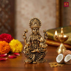 Brass Lakshmi JI Idol - 4cm | Golden Finish | Spiritual Decor for Temple, Home & Car Dashboard