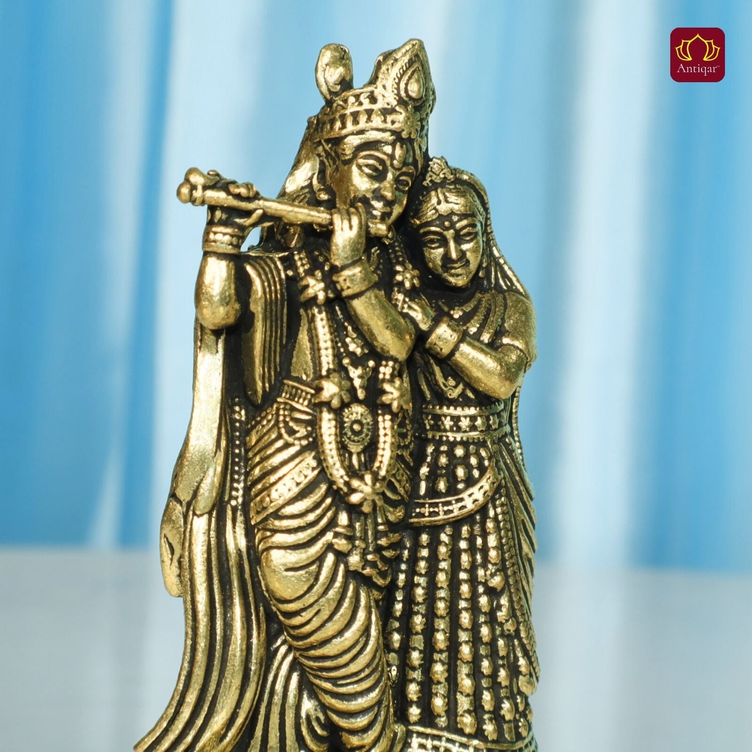 Brass Designer Radhakrishna Idol - 8.5cm | Antique Finish | Spiritual Idol for Temple & Home Decor