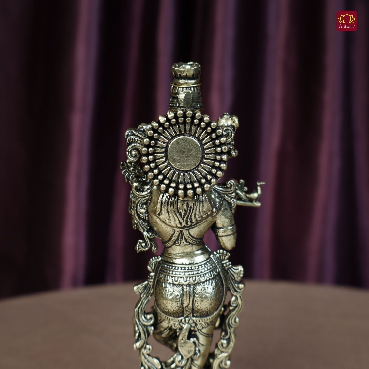 Brass Lord Krishna Idol Playing with Flute - 15cm | Antique Finish | Handcrafted Artwork | Home & Office Decor | Ideal for Gifting & Spiritual Blessings