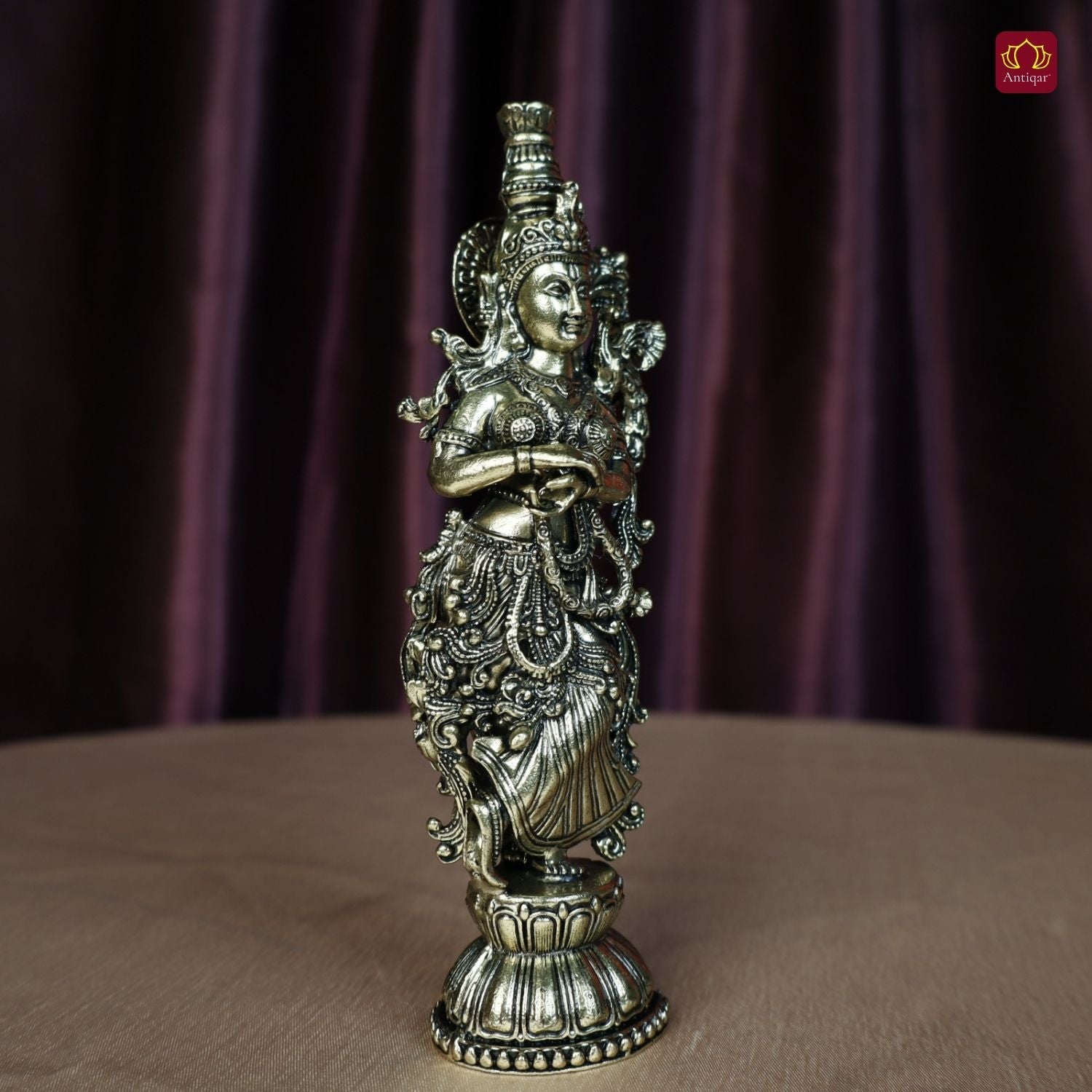 Brass Radha Rani Idol - 15cm | Antique Finish | Handcrafted Artwork | Home & Office Decor | Ideal for Gifting & Spiritual Blessings