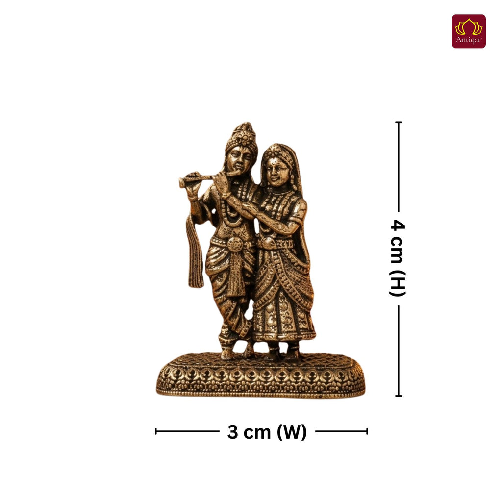Brass Miniature RadhaKrishna Idol -4cm | Golden Finish | Spritual use for Home, Temple & Car Dashboard Decor