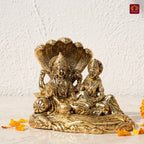 Brass Lakshmi Narayan Idol - 7cm  | Golden Finish | Spiritual Idol for Temple, Home & Car Dashboard Decor