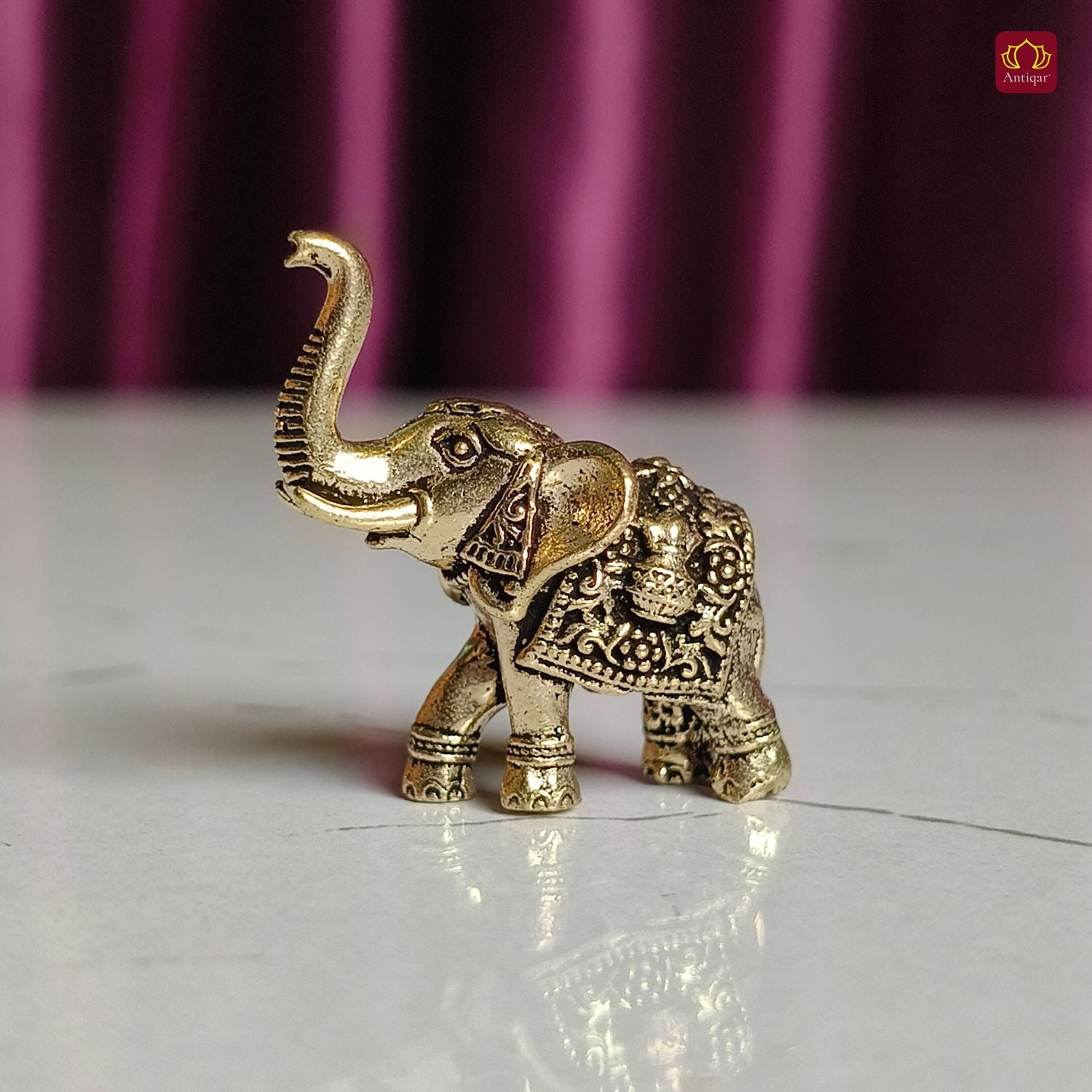 Brass Miniature Elephant Showpiece  - 2.5cm | Antique Finish | Decorative Figurines for Temple, Home & Office