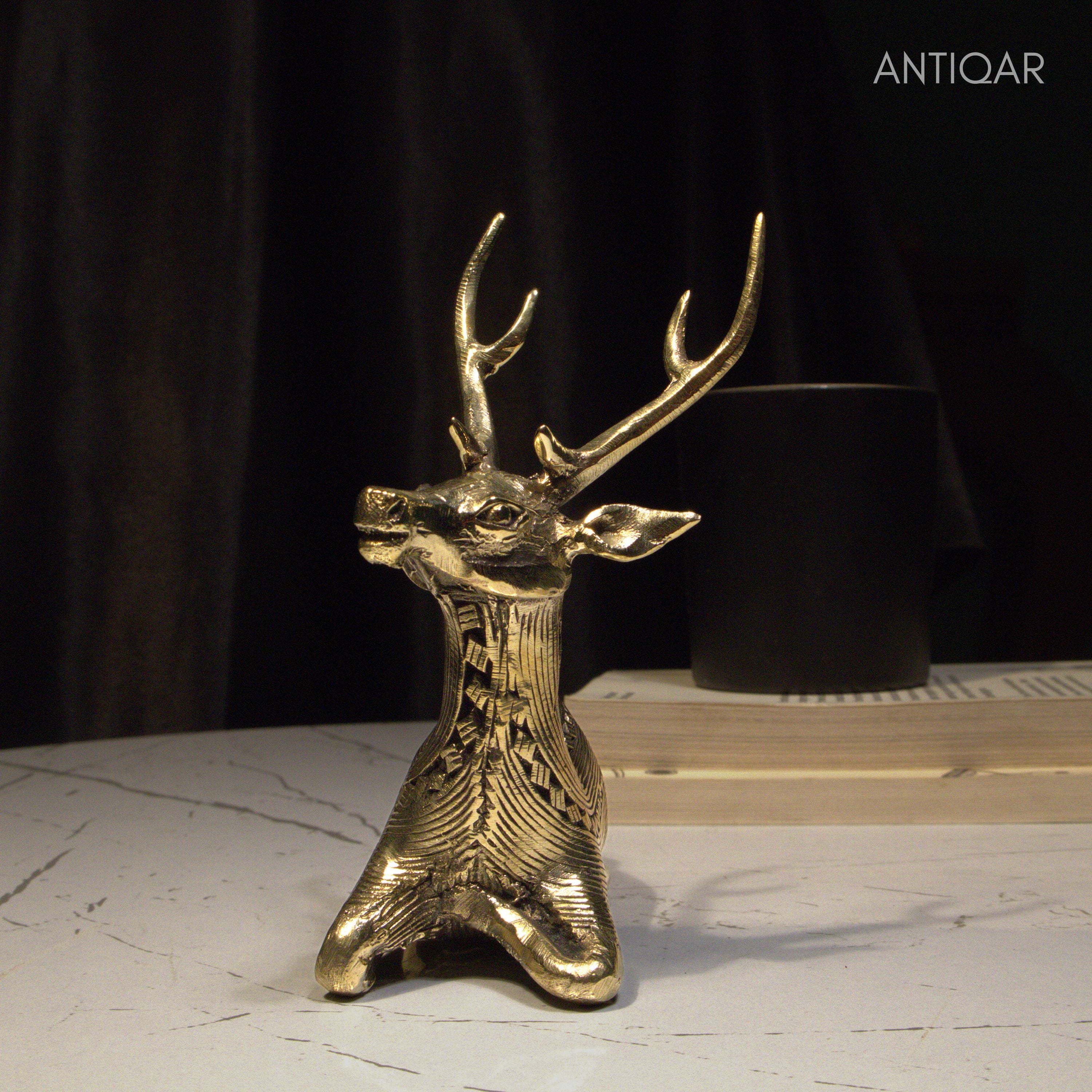 Dhokra Art Brass Deer – 17.5 cm | Sitting Pose in Antique Finish | Tribal Handcrafted Showpiece for Temple, Home & Table Decor