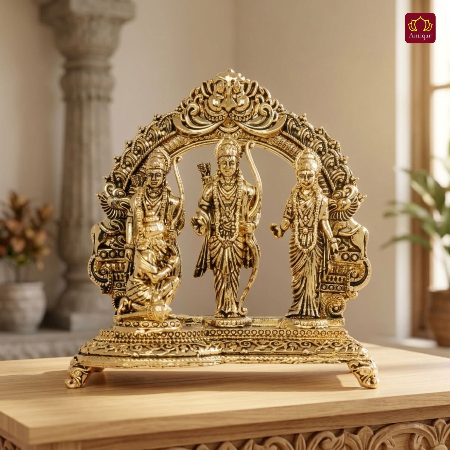 Brass Ram Darbar - 8.5cm | Golden Finish | Spiritual Idol for Temple & Home Decor