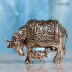 Brass Cow & Calf Figurine -4cm | Antique Finish | Spritual use for Home, Temple & Dashboard Decor