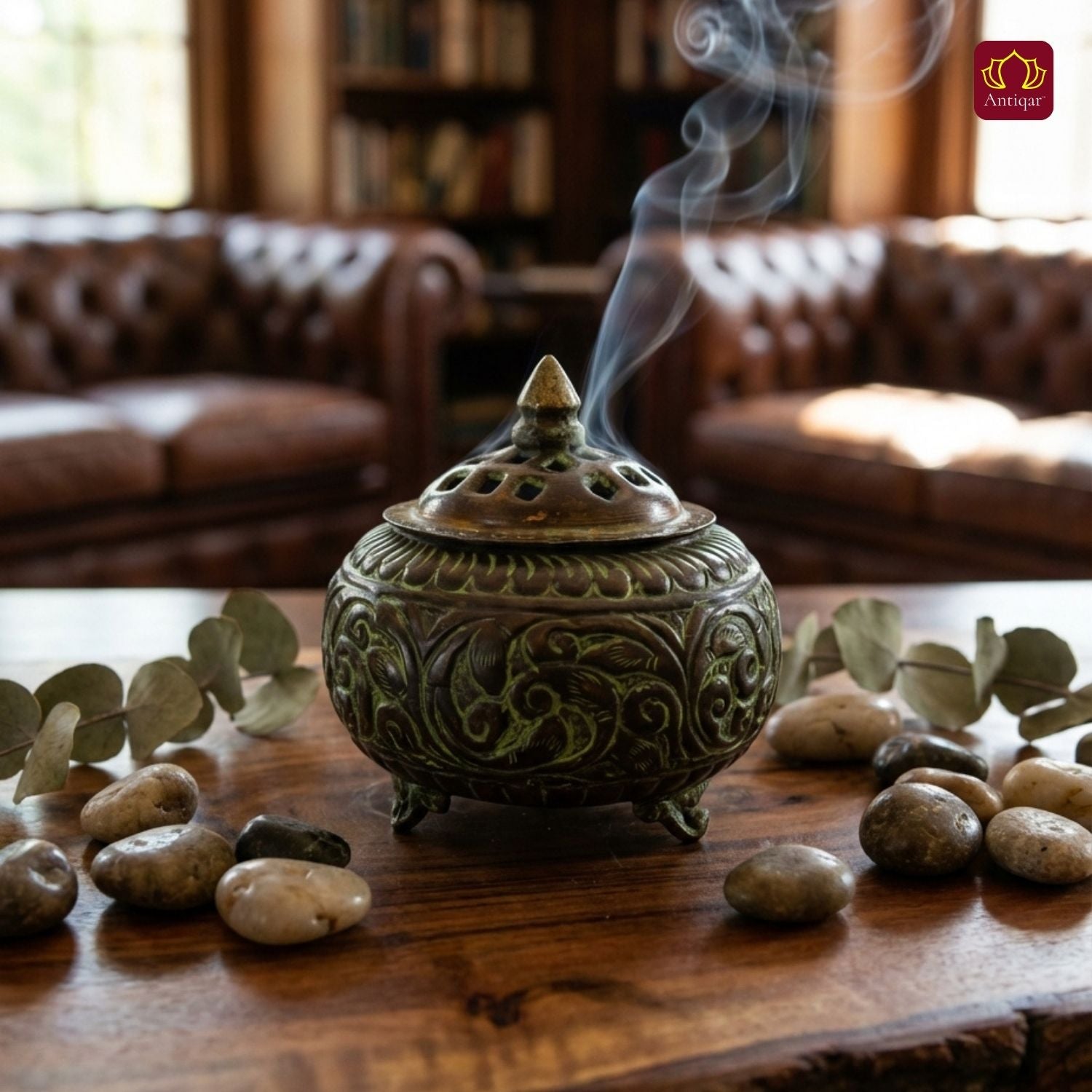 Brass Tibetan Incense Burner - 10cm | Green Patina Finish | Decorative Vessel use for Meditation , Rituals & Aromatherapy