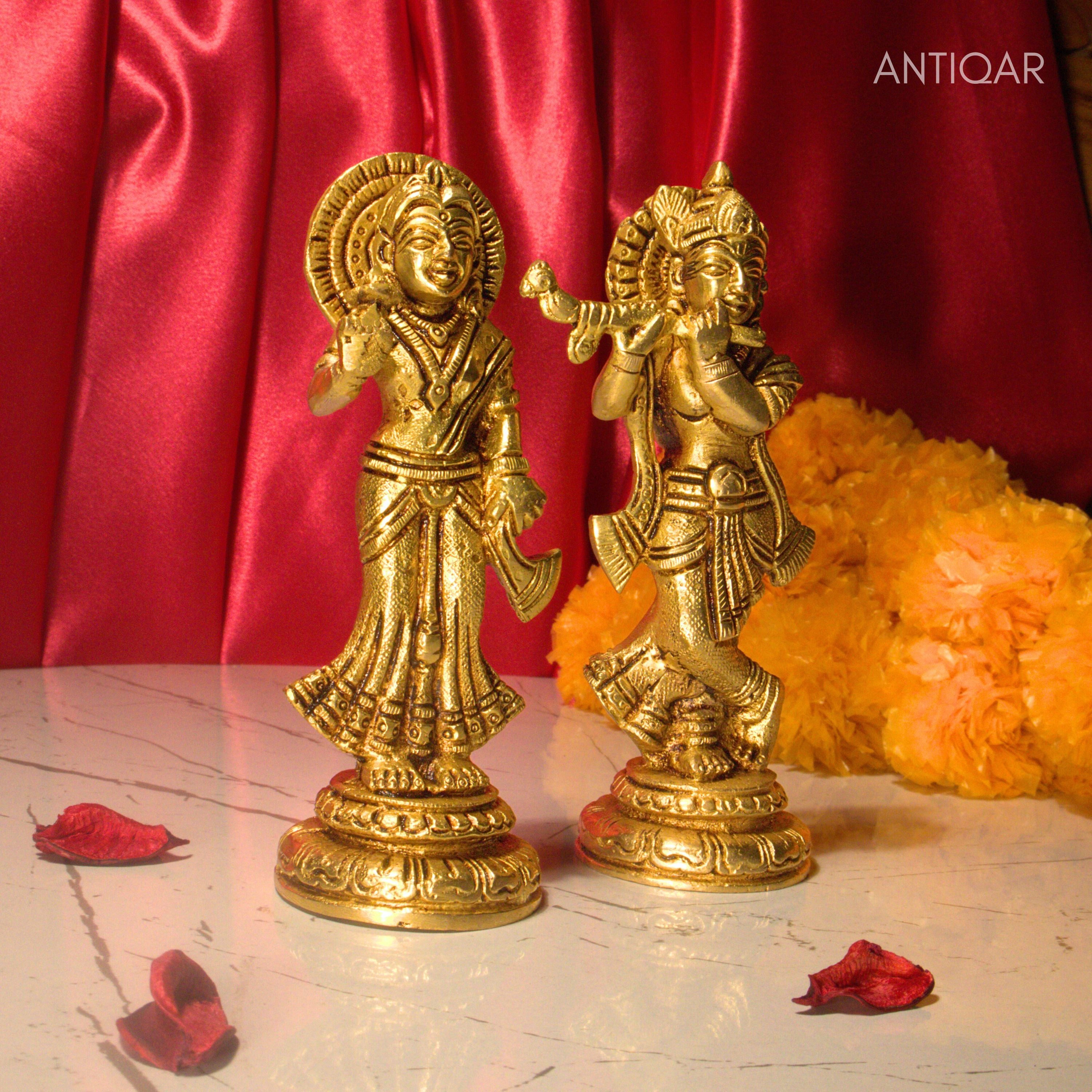Radha Krishna Brass Idol | Handcrafted Art for Worship | Home, Temple & Vehicle Decor
